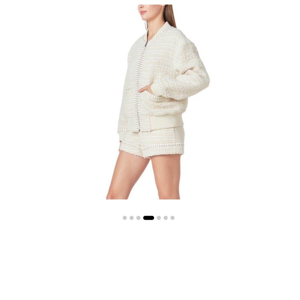 Endless Rose Cream Bomber Jacket with gold metallic threading detail